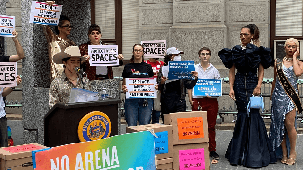 Drag King Eugene Rideher Betta, and Queens Shometha Monét and Lasha Cristál spoke at the rally at City Hall on Thursday morning.