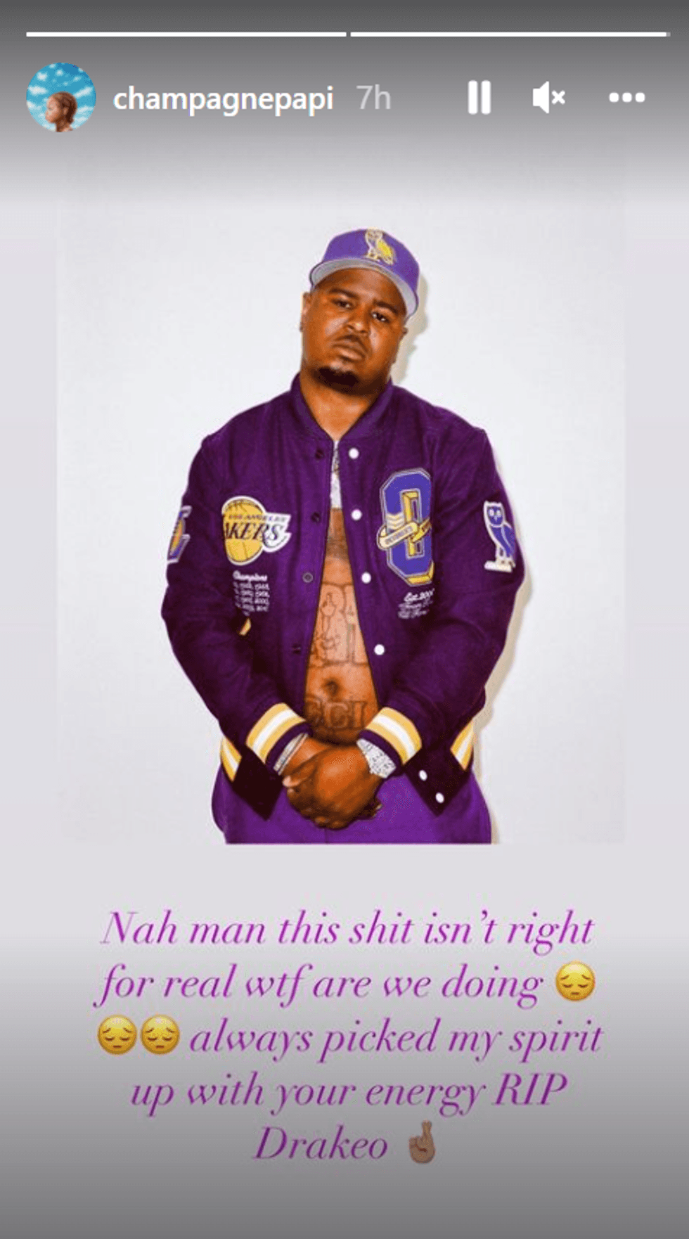 Drake IG story to Drakeo
