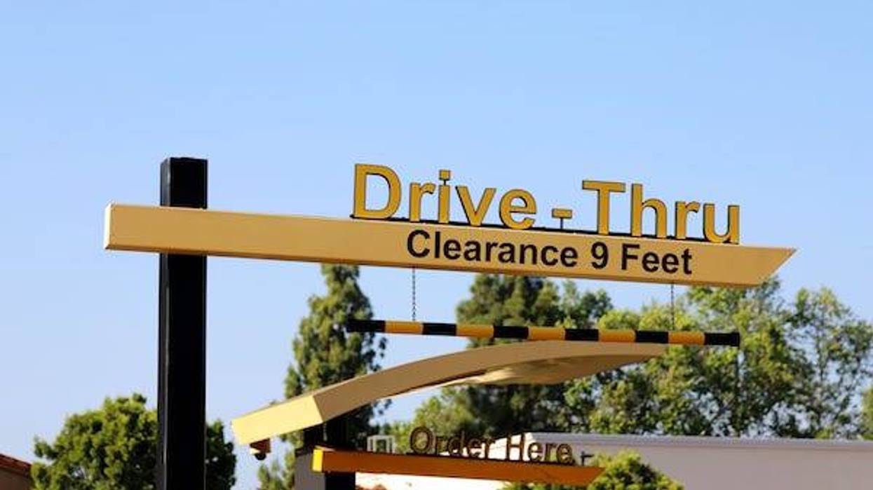 Drive-thru sign of a fast-food restaurant