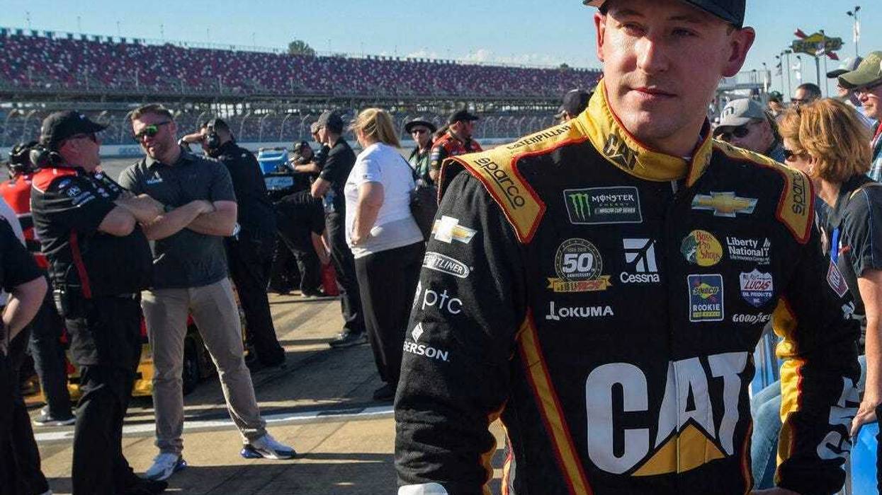 driver Daniel Hemric awaits the final round of qualifying for the NASCAR Cup Series auto race at Talladega Superspeedway in Talladega, Al
