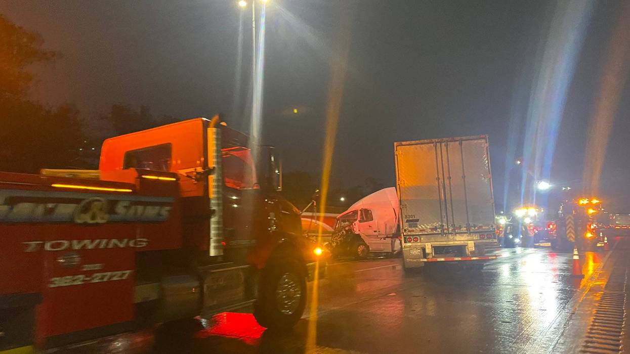 Drivers making their way into work on Tuesday morning have more than just rain to deal with after a semi truck jackknifed and smashed into a median wall on I-75 in Detroit.