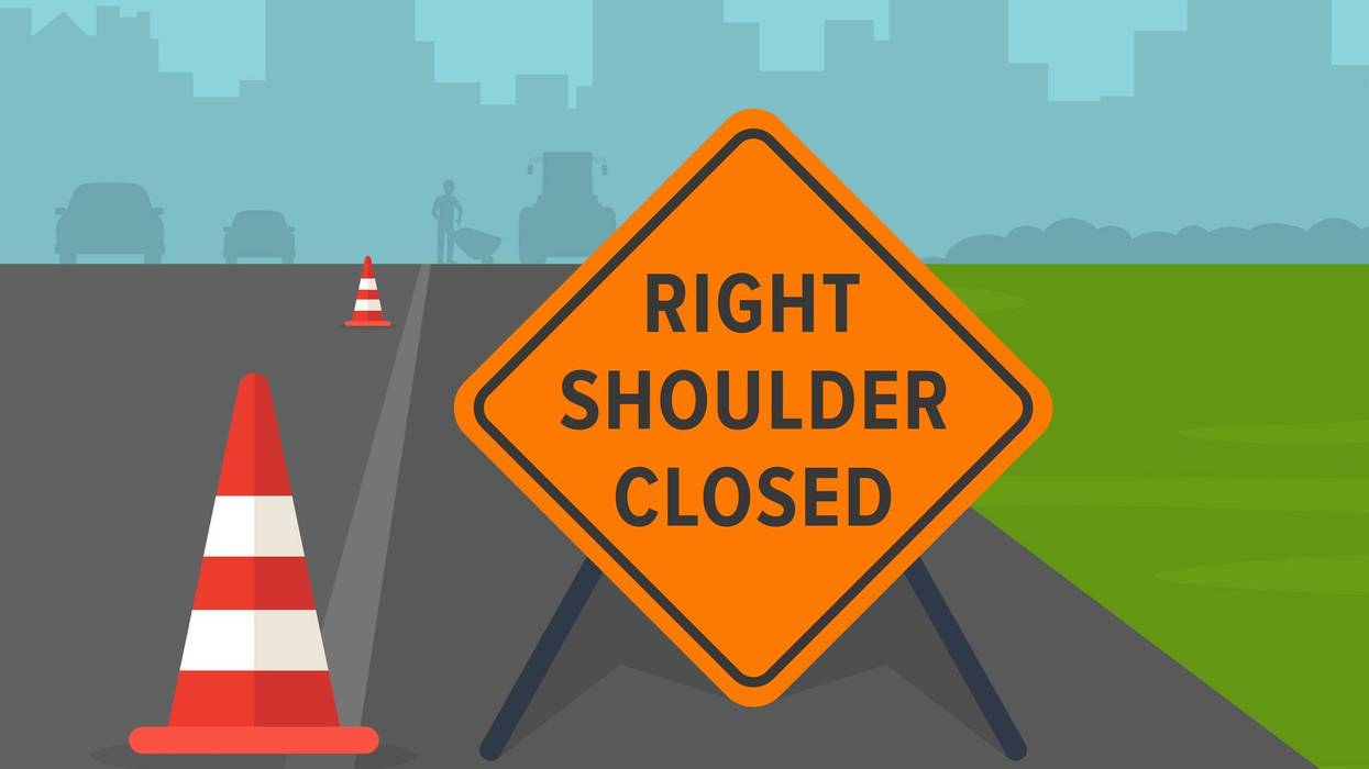 Driving tips and traffic regulation rules. Close-up of a "right shoulder closed" traffic sign.