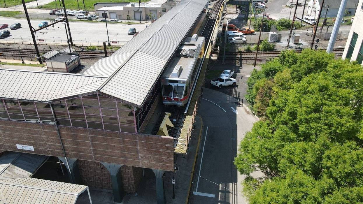 Drone shots from Dan Miller at the Norristown Transportation Center after a High Speed Line train crashed into the bumper at the end of the line at the station