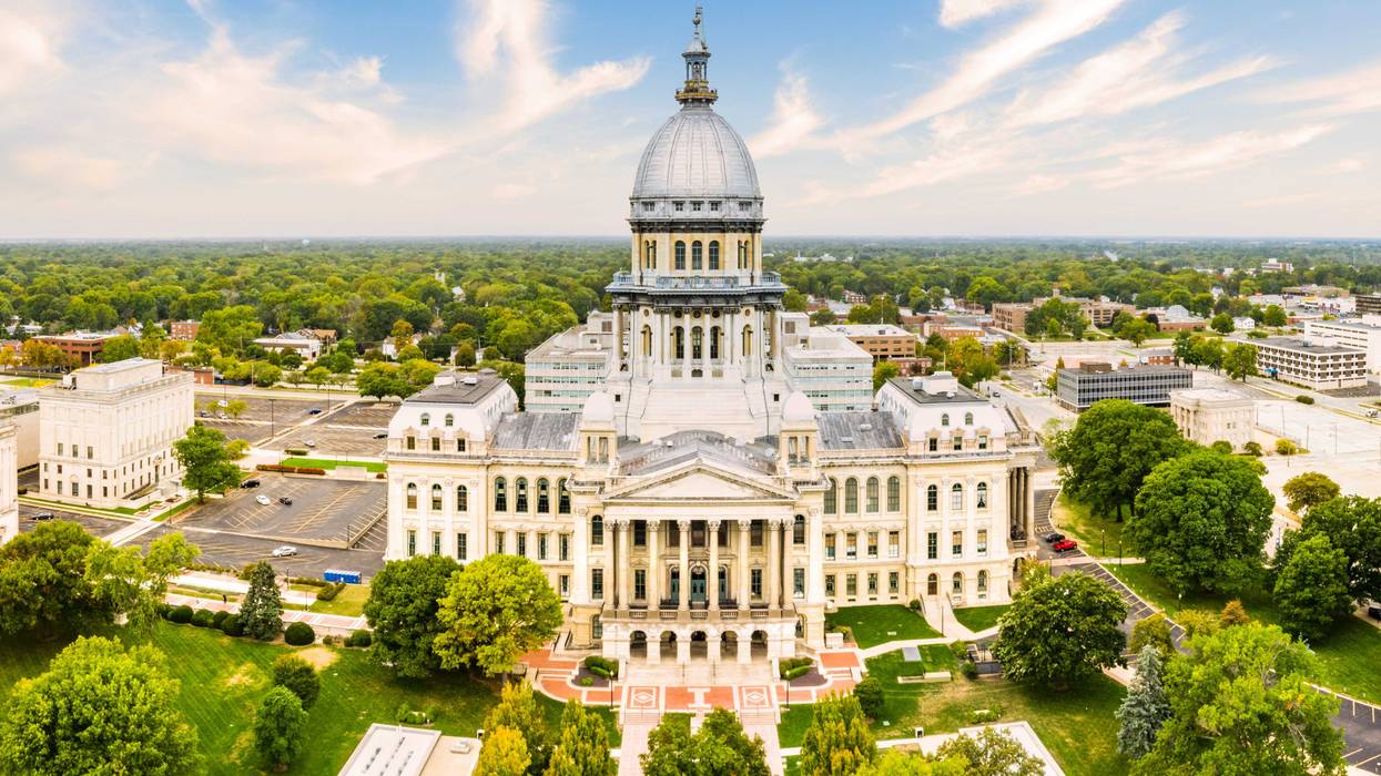 Drone view of the Illinois State Capitol in Springfield.