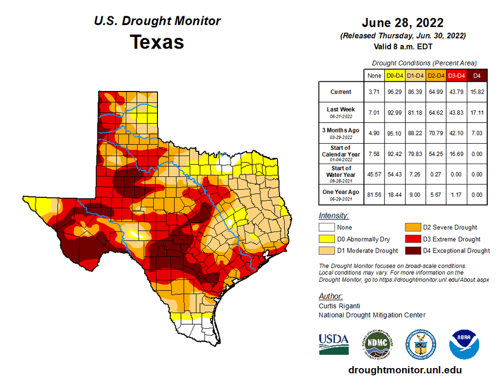 Drought conditions in the United States on June 28, 2022.