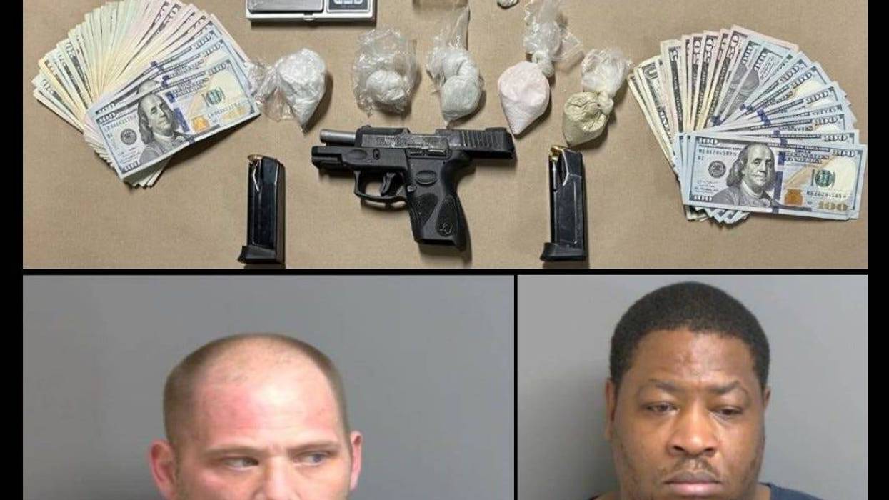 Drugs, cash and money seized, with mugshots of suspects