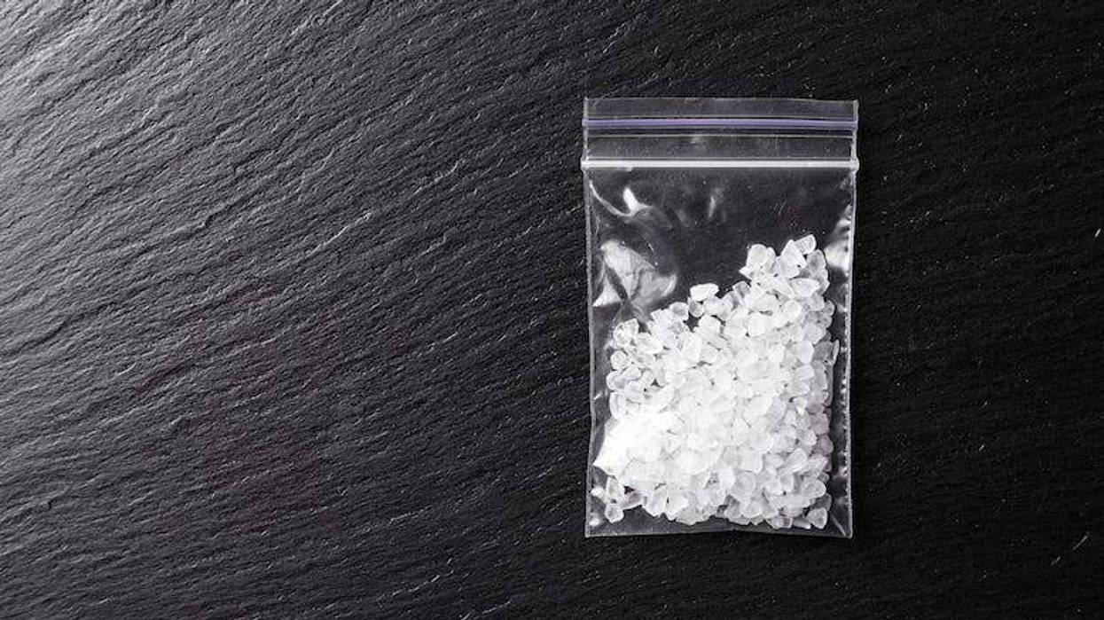 Drugs, Meth, Crystal Meth, Plastic Bag, Table, Black Background