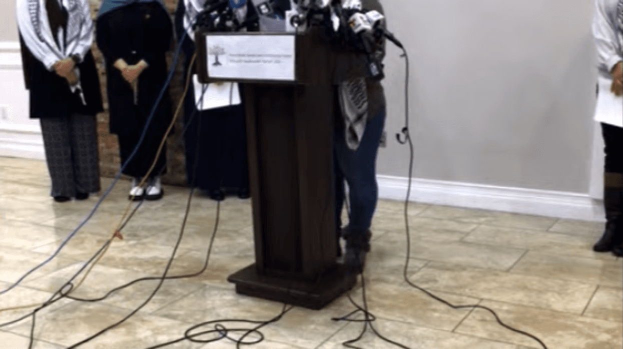Duaa Abufares, 24, spoke about her father, an American citizen, trapped in Northern Gaza during a press conference held by the Palestinian American Community Center of Clifton, New Jersey, on Monday, Oct. 16.