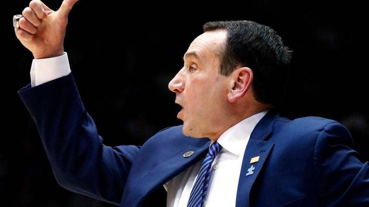 Duke Blue Devils head coach Mike Krzyzewski directs the team against North Carolina State during the second half of an NCAA college basketball game in Durham, N.C., Saturday, Feb. 16, 2019