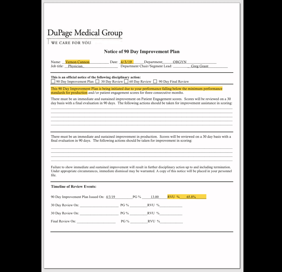 DuPage Medical Group discipline sheet