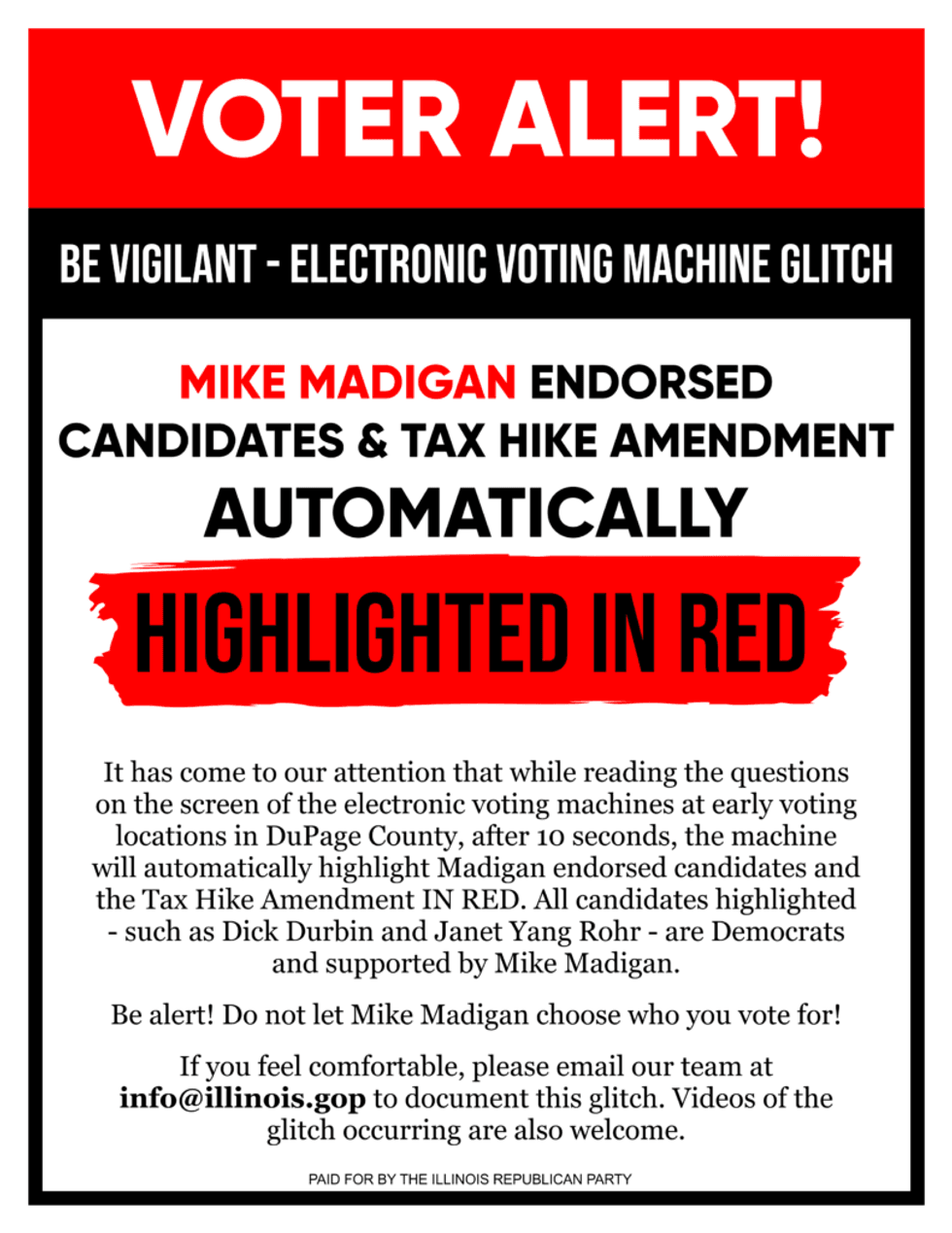 DuPage Voter Fraud Alert flyer