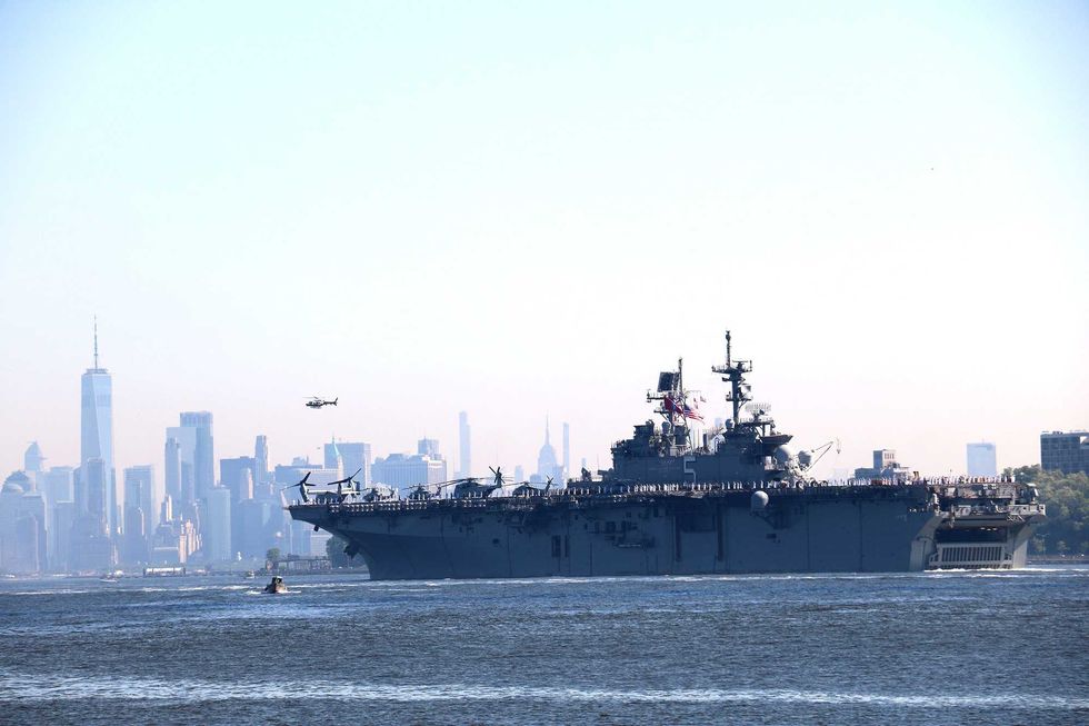 During Fleet Week, the ships travel past the Statue of Liberty and Battery Park in lower Manhattan before ending just below the George Washington Bridge.