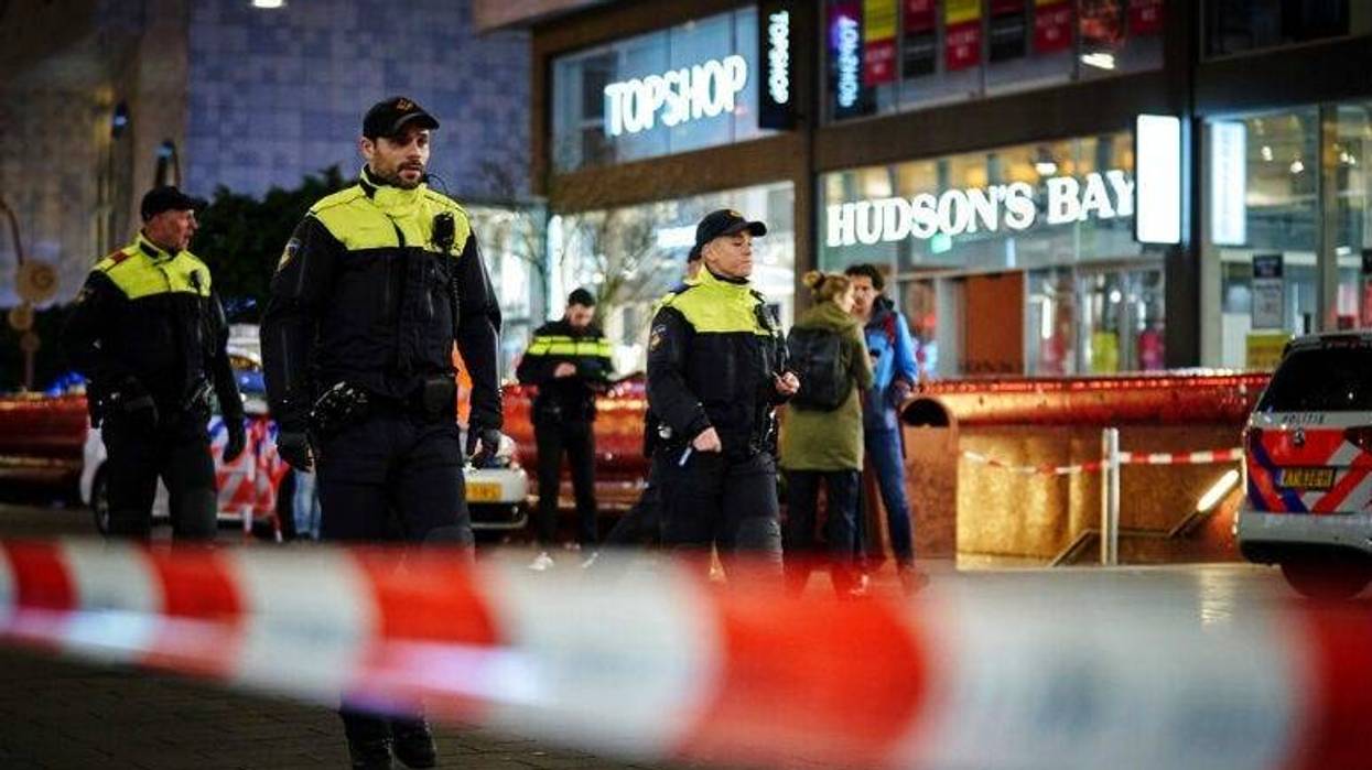 Dutch police secure a shopping street after a stabbing incident in the center of The Hague, Netherlands.