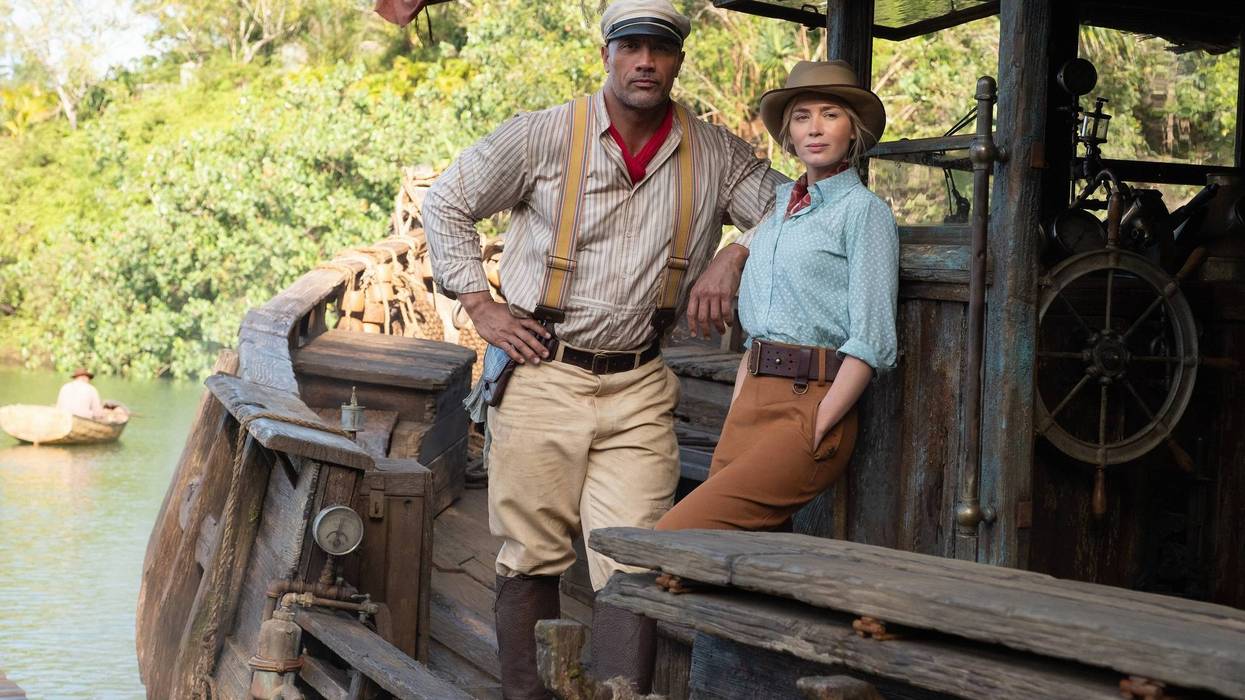 Dwayne Johnson as Frank and Emily Blunt as Lily in "Jungle Cruise"