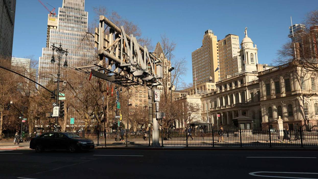 E-ZPass readers and license plate-scanning cameras are seen on Park Row on February 20, 2025