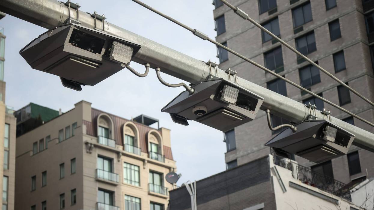 E-ZPass readers and license plate-scanning cameras over Second Avenue in New York