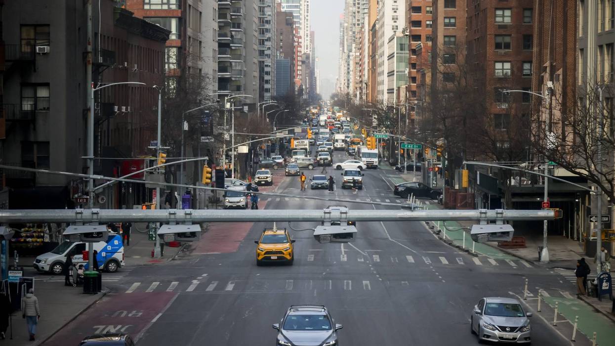 E-ZPass readers and license plate-scanning cameras over Second Avenue in New York