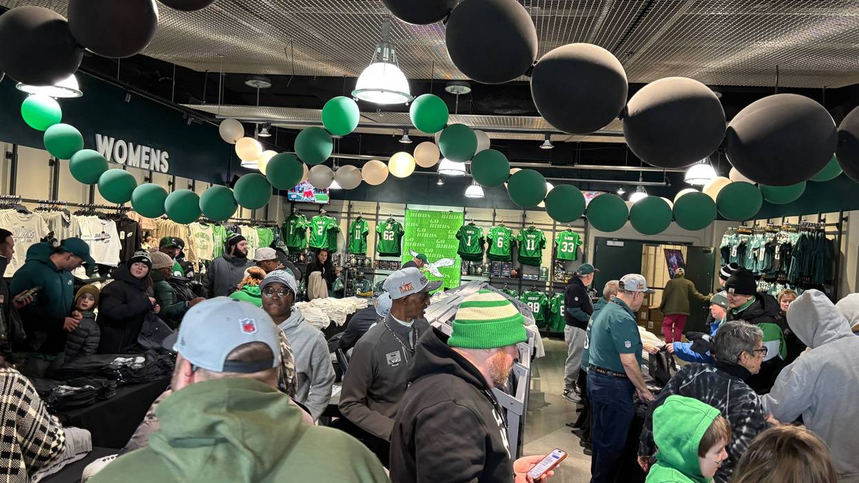 Eagles fans pack the team pro shop at Lincoln Financial Field following the team's victory in Super Bowl LIX