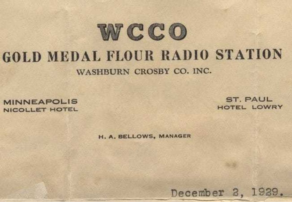 Early WCCO promotional card billing it as the “Gold Medal Flour” radio station in 1929.