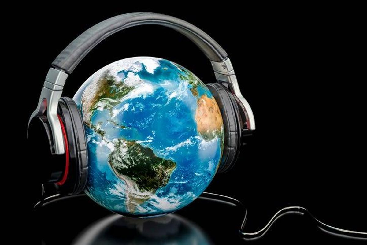 earth with headphones on