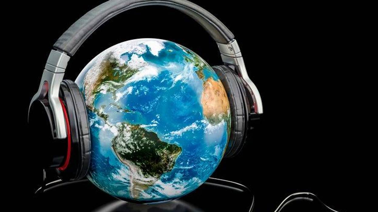 earth with headphones on
