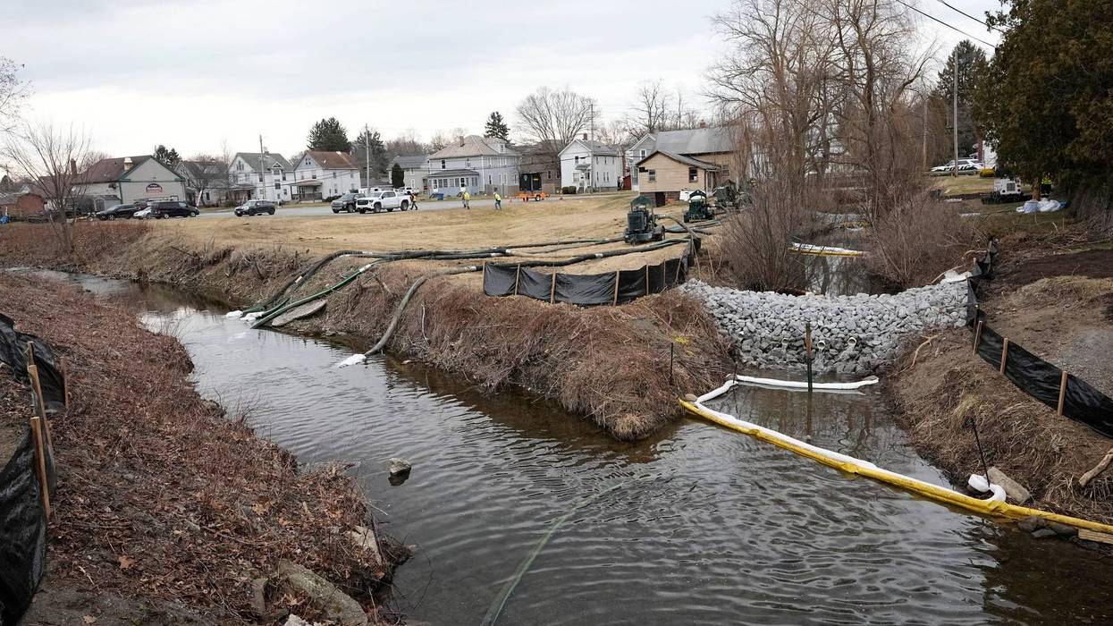 East Palestine, Ohio, USA; Work continues to clean up the waterways of East Palestine Park following the Norfolk Southern train derailment.