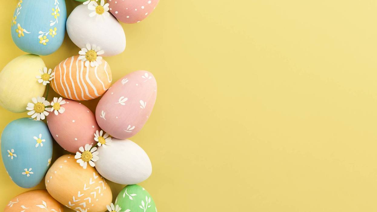 Easter eggs on a yellow