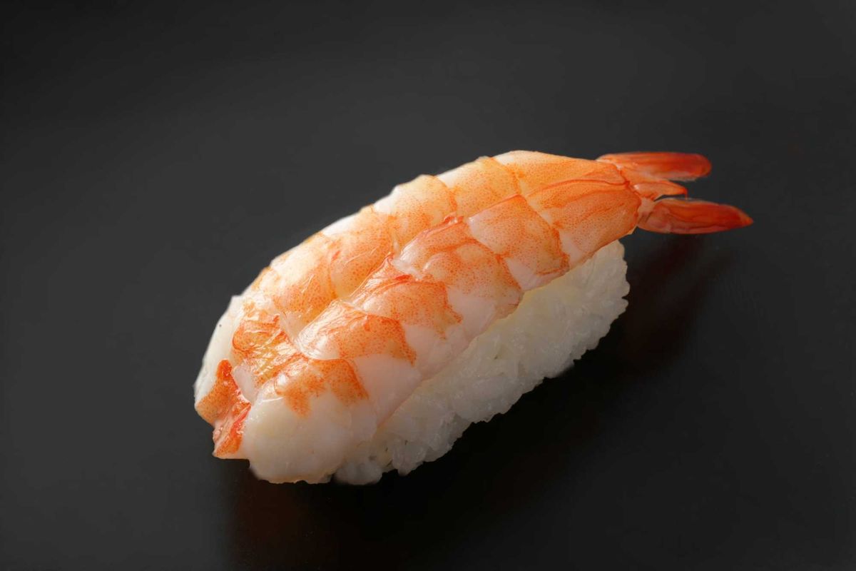 Ebi nigiri stock photo.