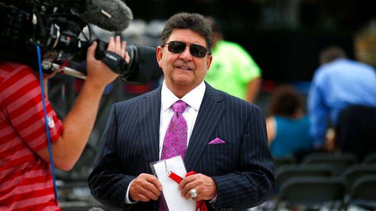 Edward DeBartolo, Jr., is interviewed before the Pro Football Hall of Fame ceremony at Tom Benson Hall of Fame Stadium in Canton, Ohio. President Donald Trump pardoned DeBartolo, who is convicted in gambling fraud scandal.
