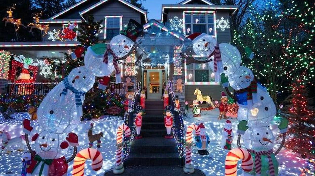 Elaborate Christmas decorations on a home