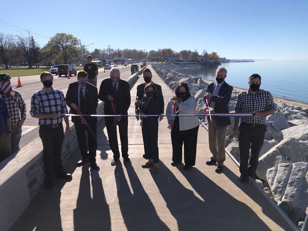Elected officials cut the ribbon on break wall in Hamburg. November 9, 2020