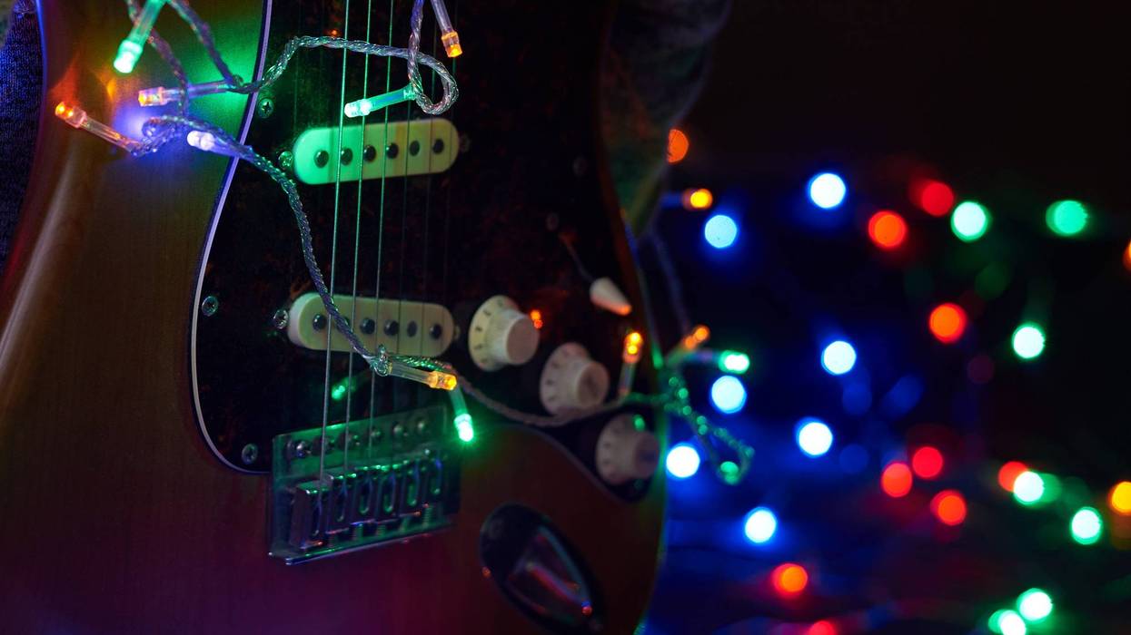 electric guitar with Christmas lights