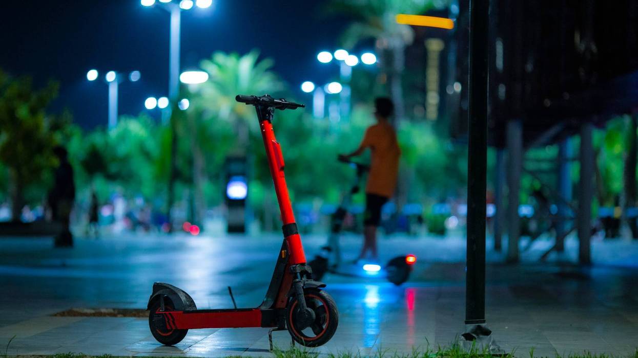 Electric scooter on sidewalk