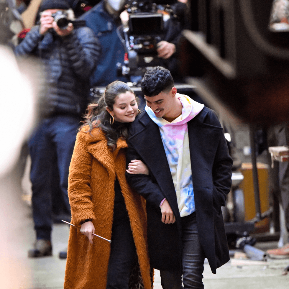 elena Gomez and Aaron Dominguez on the set of