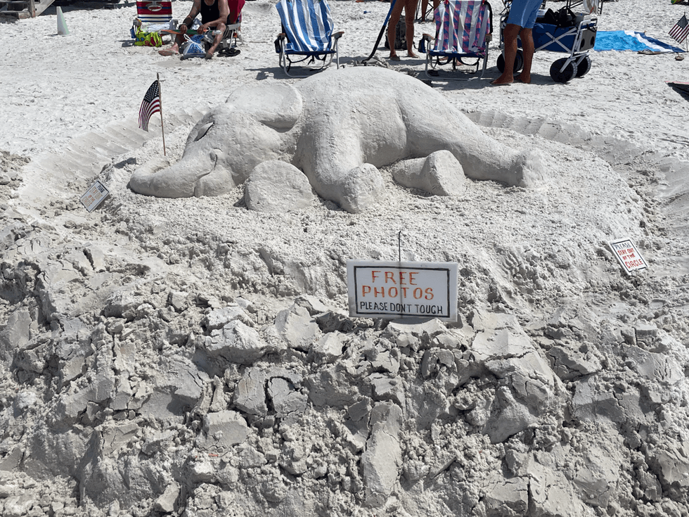 Elephant sculpted out of sand at the beach