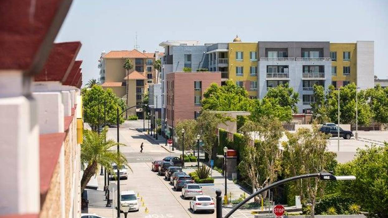 Elevated view of the downtown area of Downey, California.