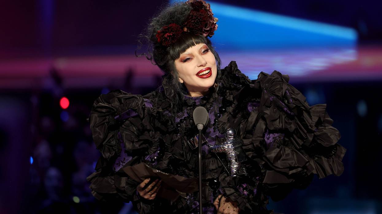 ELMONT, NEW YORK - SEPTEMBER 07: Lady Gaga accepts the “Artist of the Year” award onstage during the 2025 MTV Video Music Awards at UBS Arena on September 07, 2025 in Elmont, New York. (Photo by Manny Carabel/Getty Images for MTV)