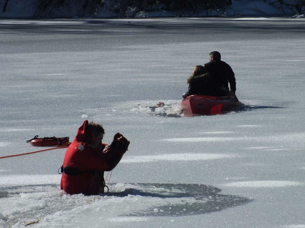 Elmwood Park Police Chief Mike Foligno used a plastic kayak to rescue the mother and daughter trapped in the icy water of the Passaic River on Feb. 4, 2021
