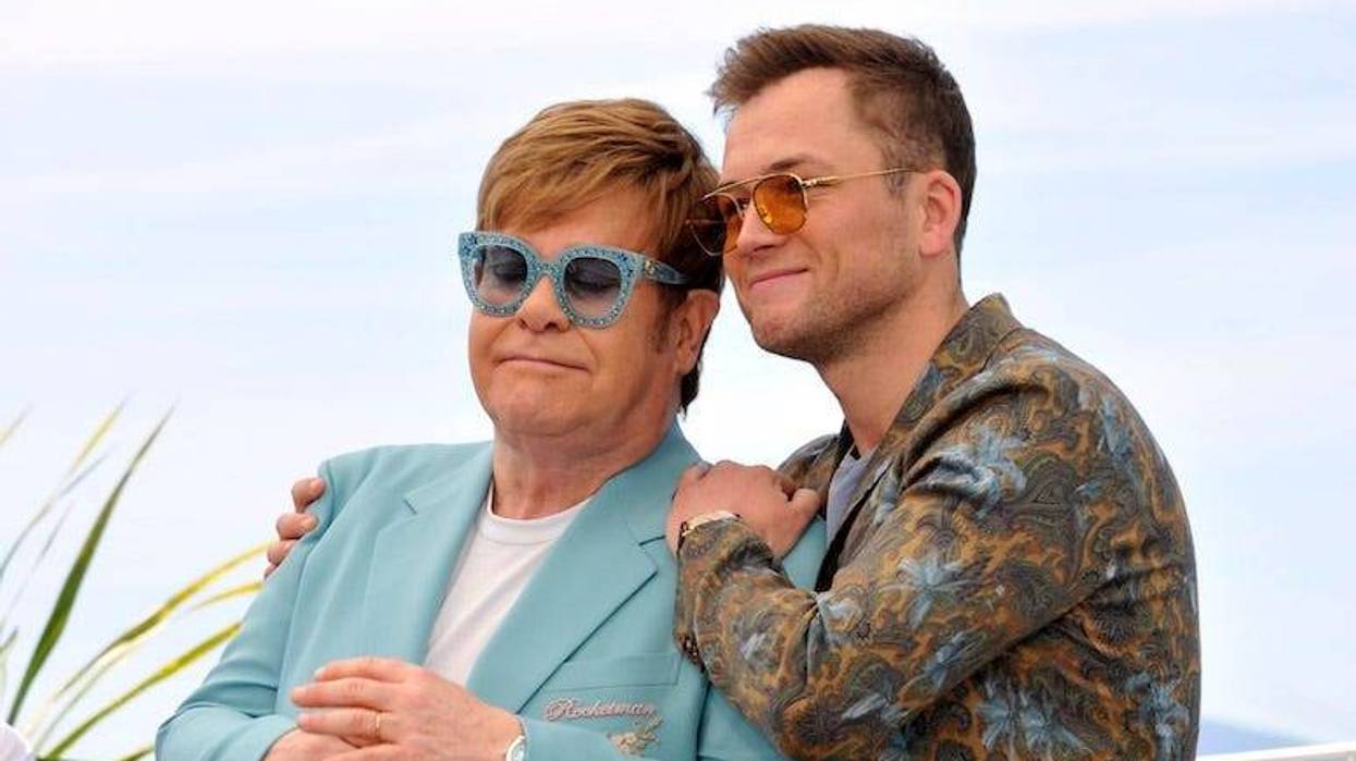 Elton John, Taron Egerton, Posing, Hug, Rocketman, Photocall, Cannes Film Festival, 2019
