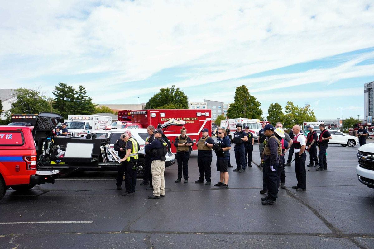 Emergency services respond to unconfirmed reports of an incident at Princeton High School on Friday, September 23, 2022.