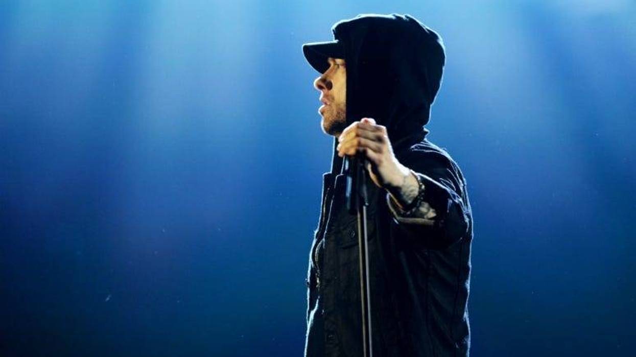 Eminem performs on stage during the MTV EMAs 2017