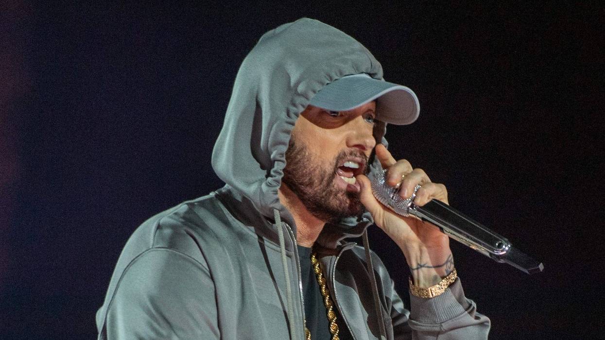 Eminem performs onstage at Live from Detroit: The Concert at Michigan Central" at Michigan Central Station on June 06, 2024 in Detroit, Michigan.