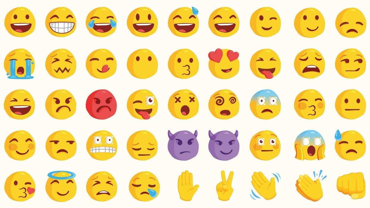 Emojis and emoticons laid out in a grid.