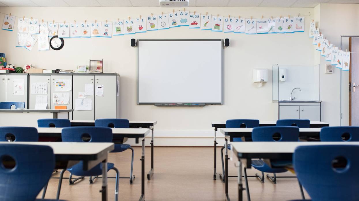 Empty classroom with whiteboard