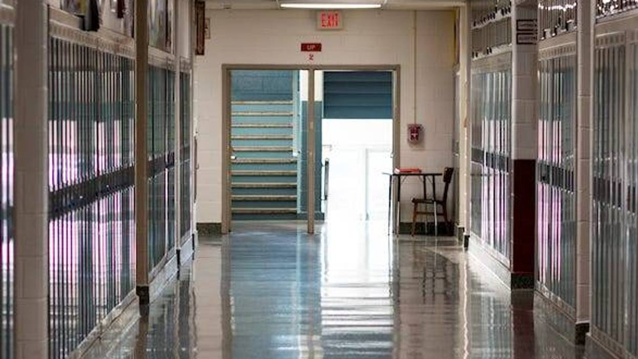 Empty elementary school hallway