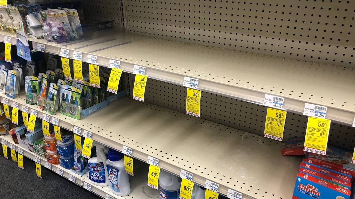 Empty sanitizer shelves at Peninsula CVS store
