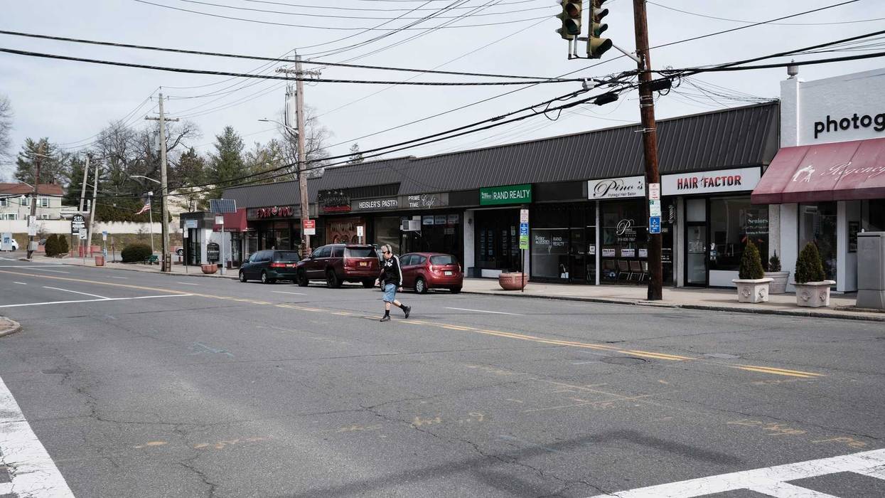 Empty streets, restaurants and cafes make up the business area in the one mile containment zone on March 11, 2020 in New Rochelle, New York.