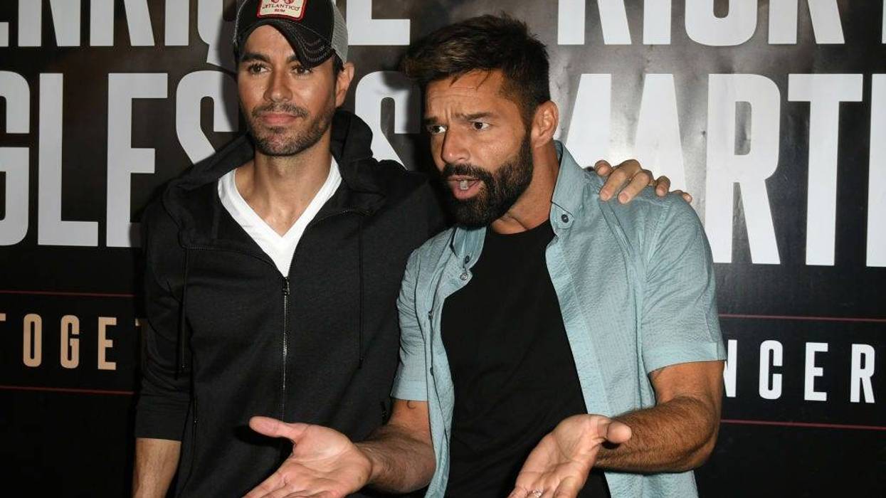 Enrique Iglesias (L) and Ricky Martin hold a press conference at Penthouse at the London West Hollywood on March 4, 2020 in West Hollywood, California.