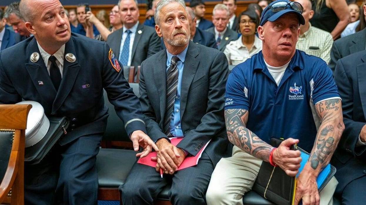 Entertainer and activist Jon Stewart lends his support to firefighters, first responders and survivors of the September 11 terror attacks at a hearing by the House Judiciary Committee as it considers permanent authorization of the Victim Compensation Fund
