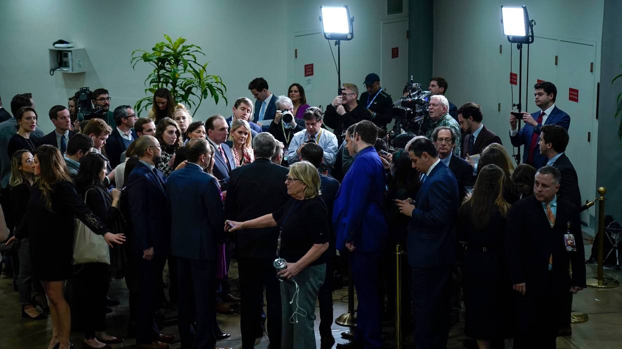 ep. Mike Johnson (R-LA), Rep. Mark Meadows (R-NC), Rep. Elise Stefanik (R-NY), Rep. Lee Zeldin (R-NY), and Rep. Jim Jordan (R-OH) speak with reporters in the Senate subway before the impeachment trial of President Trump on Jan. 23, 2020.